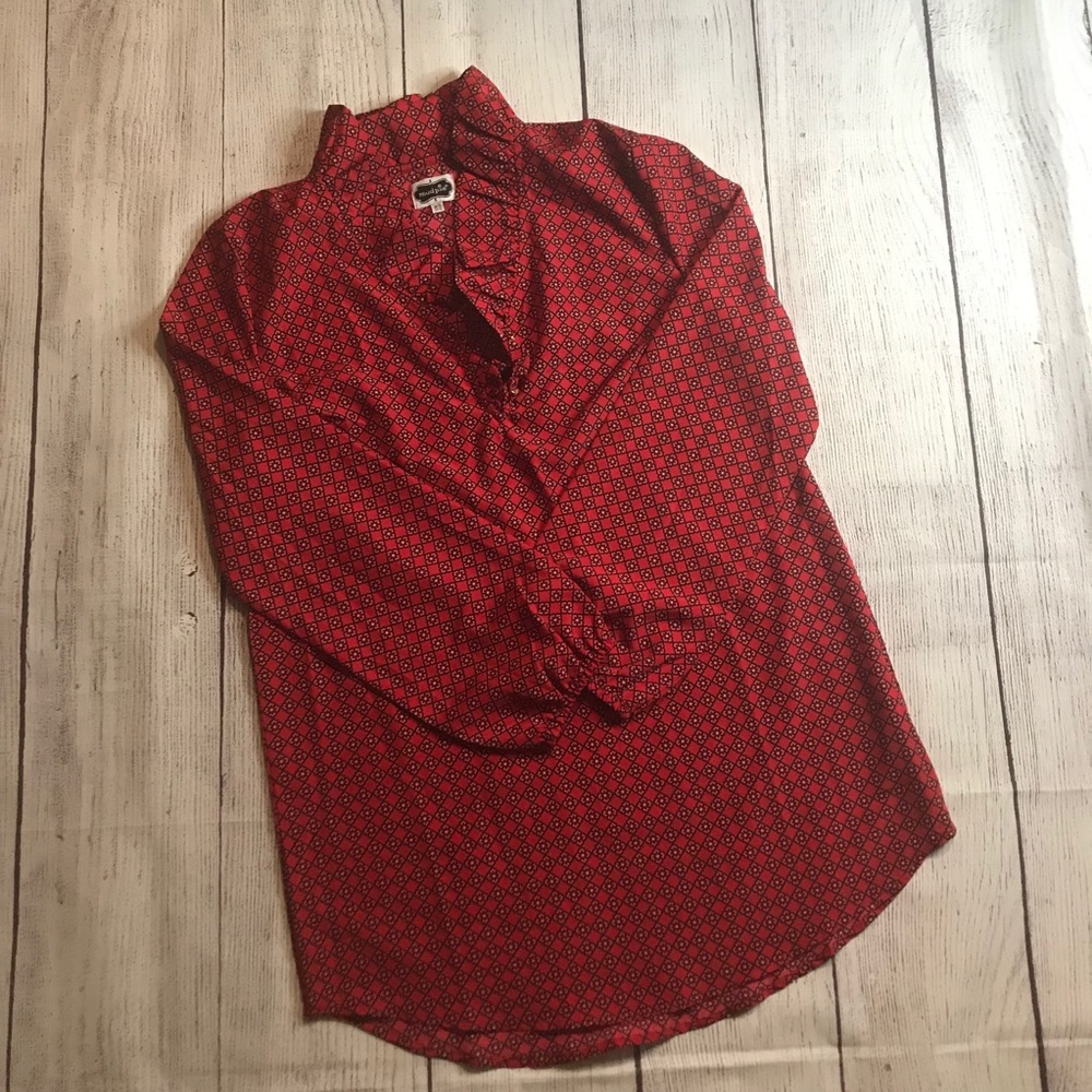 Mudpie Ruffle Neck Maroon and Black Tunic Size XS